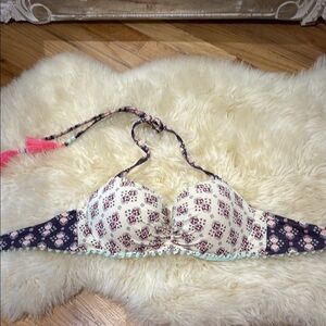 Victoria's Secret Floral Bikini Top with Pink and Mint Trim